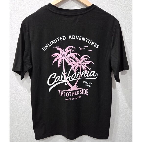 Shein Mens California & Palm Trees Graphic Black T-Shirt Size S - Picture 1 of 7